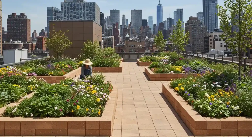 rooftop garden with pavers