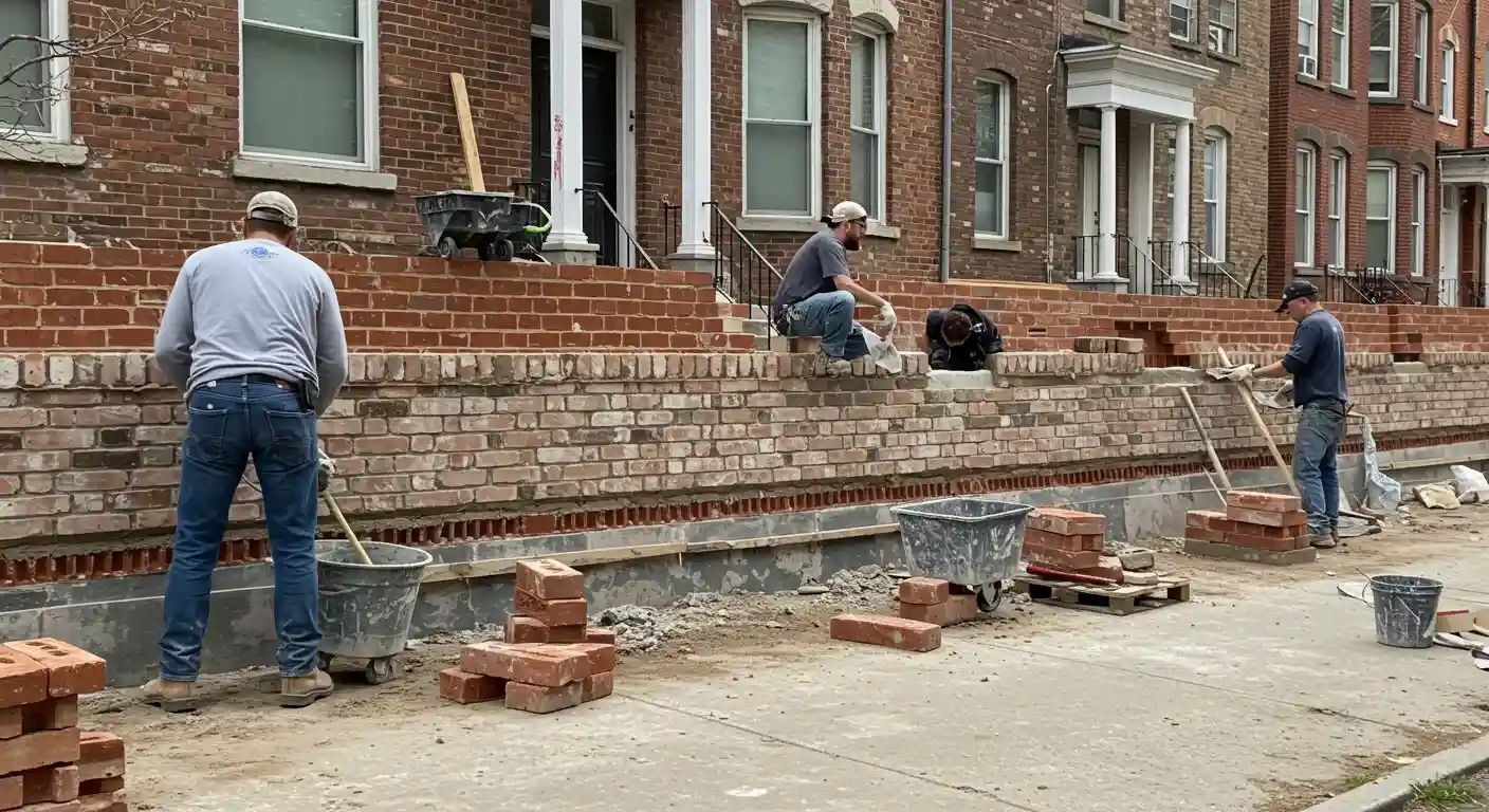 Masonry contractors Bensonhurst Brooklyn repairing brickwork and exterior masonry on a residential property