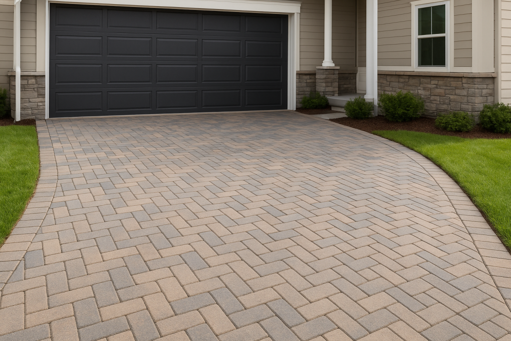 Modern driveway with stylish paver patterns boosting curb appeal