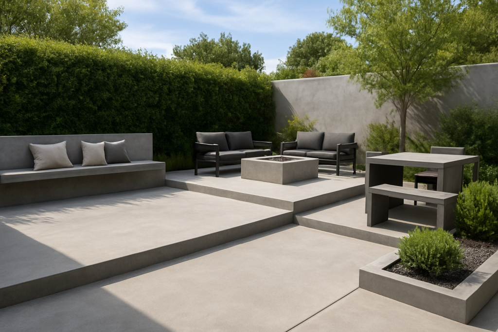 Modern outdoor concrete design showcasing 2025 patio trends