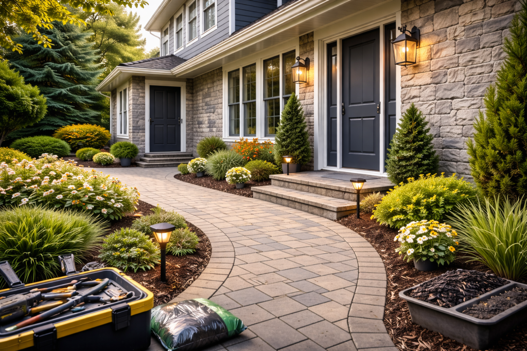 Small upgrades for curb appeal with updated entryway and landscaping