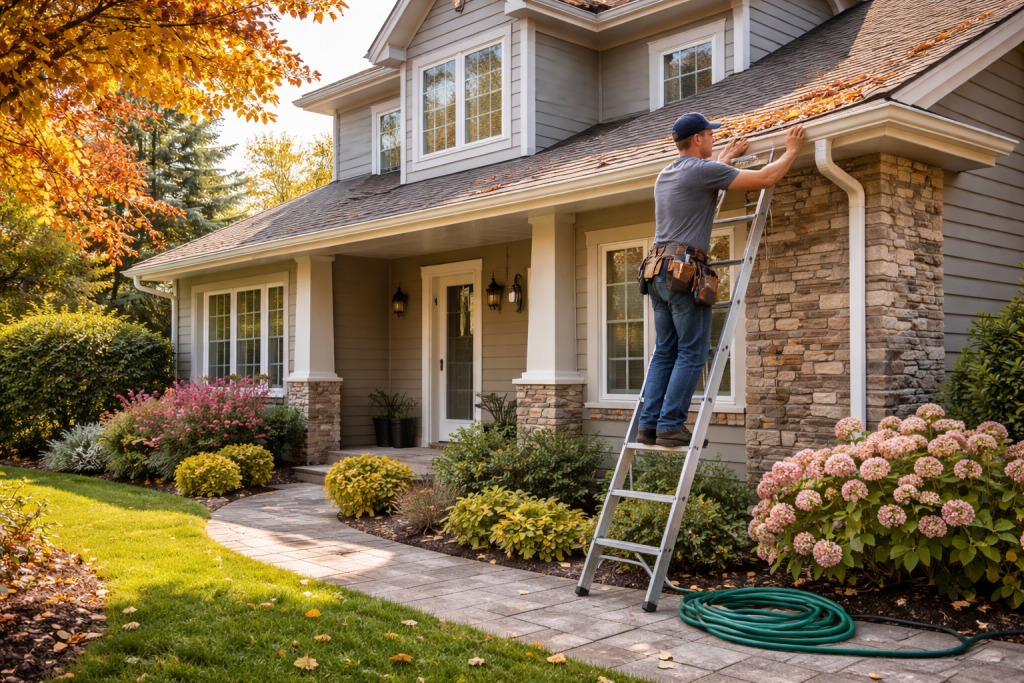 Gutter cleaning as part of seasonal home maintenance