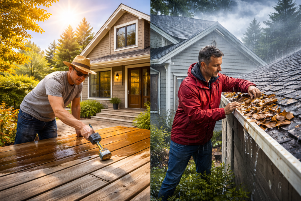 Home exterior exposed to sun and storm conditions affecting maintenance