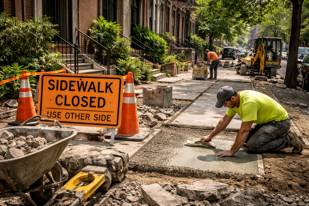 NYC sidewalk repair with concrete slab replacement