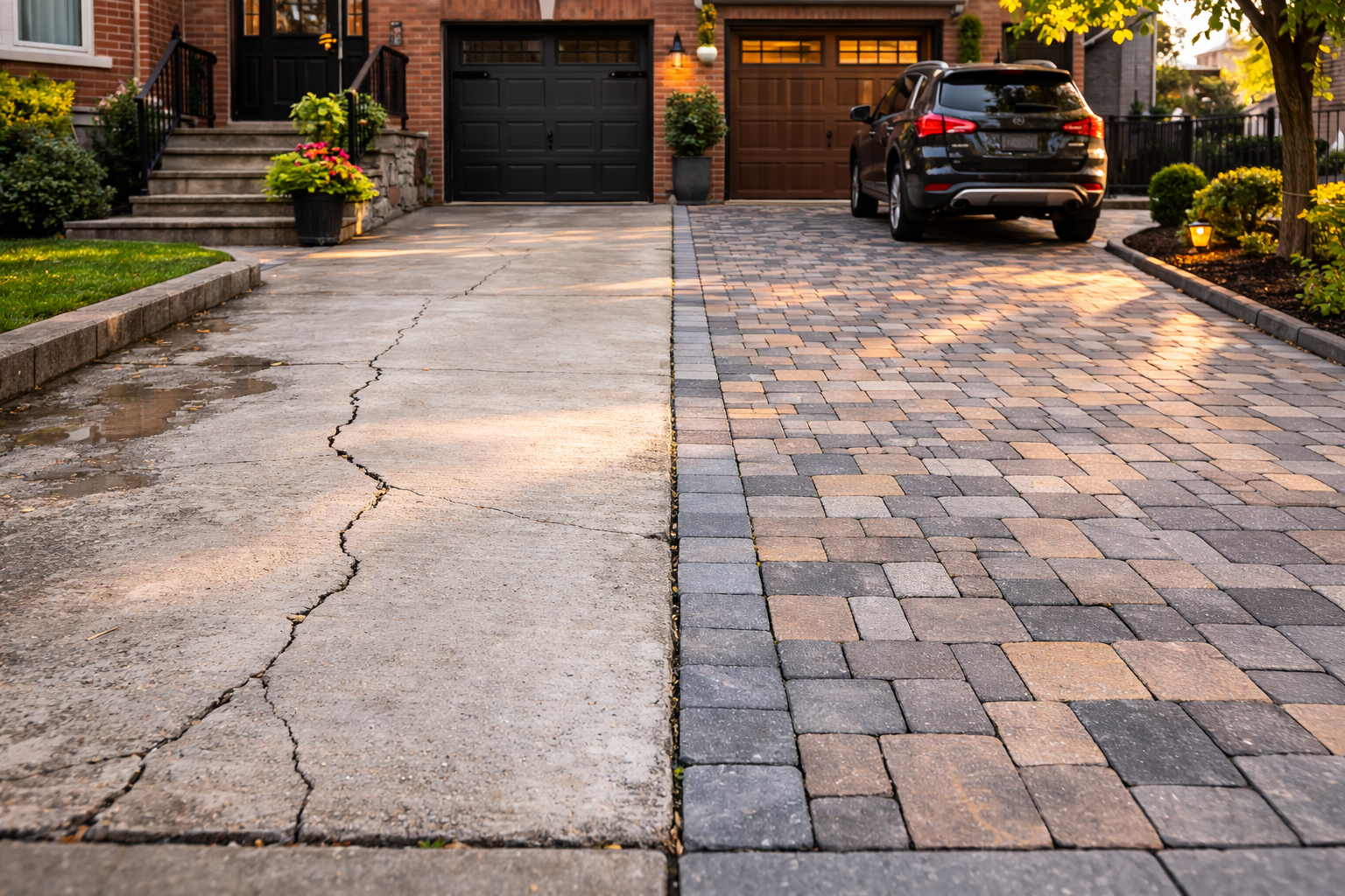 Pavers vs concrete driveway comparison at NYC home