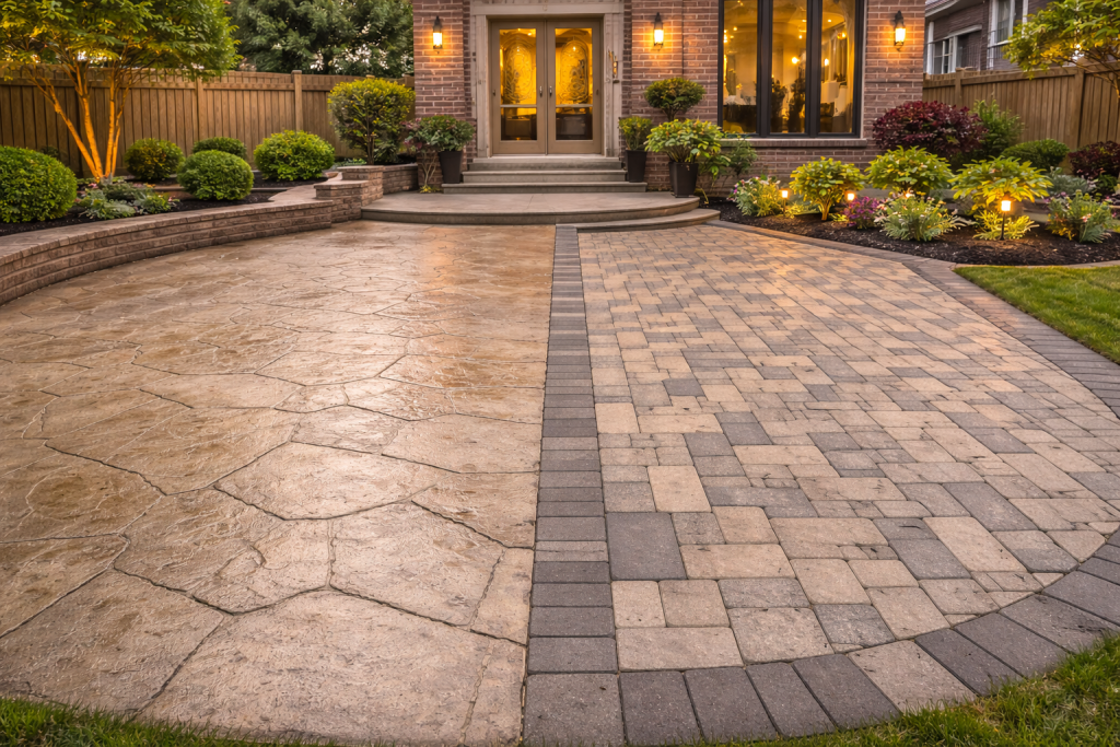 Stamped concrete vs pavers patio comparison