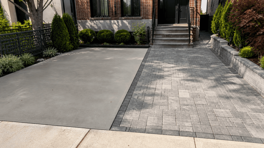 Concrete and paver driveway comparison at an NYC home