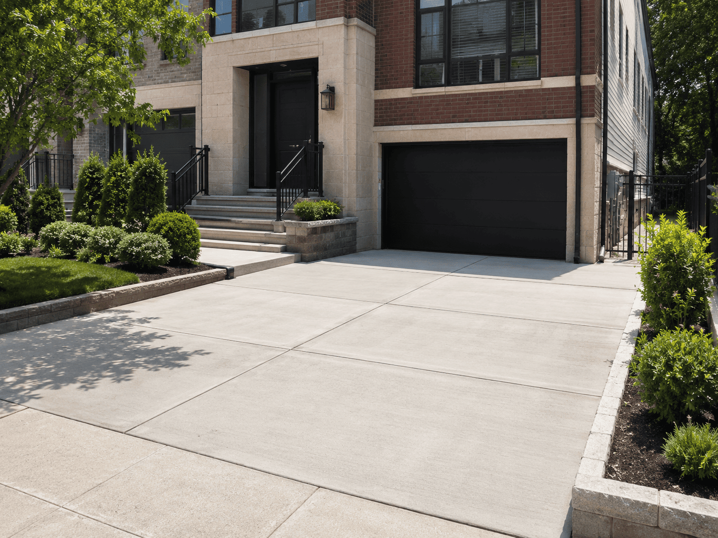 Completed concrete driveway with control joints at a New York City residential property