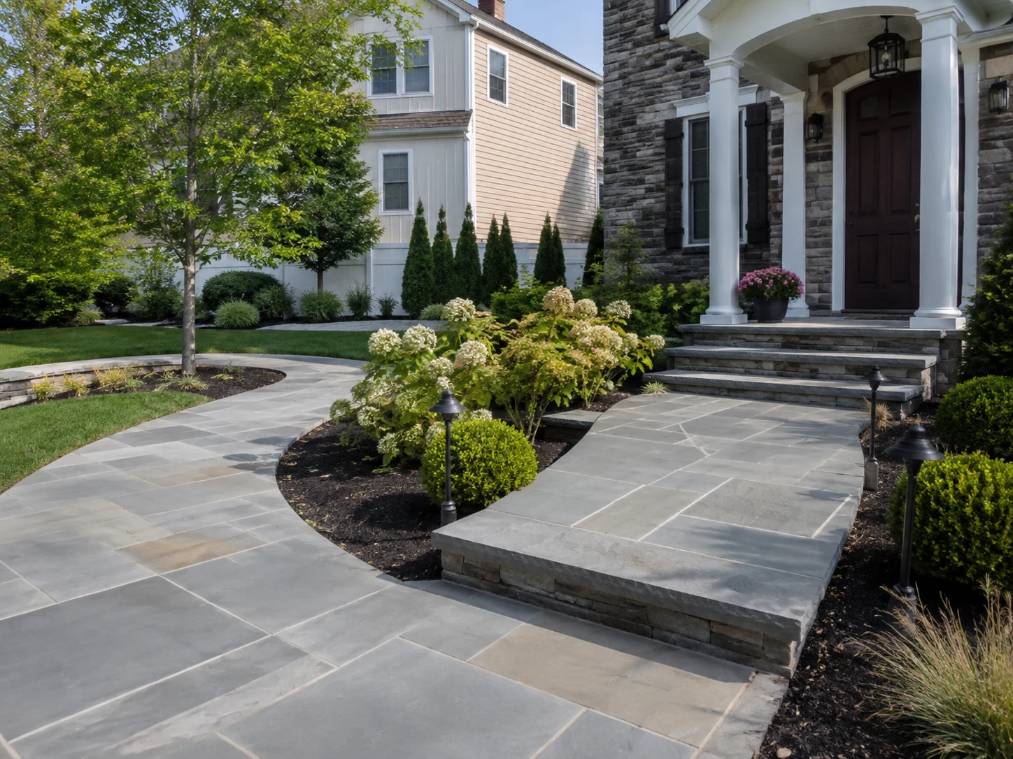Bluestone walkway and front entrance at a St. George Staten Island home