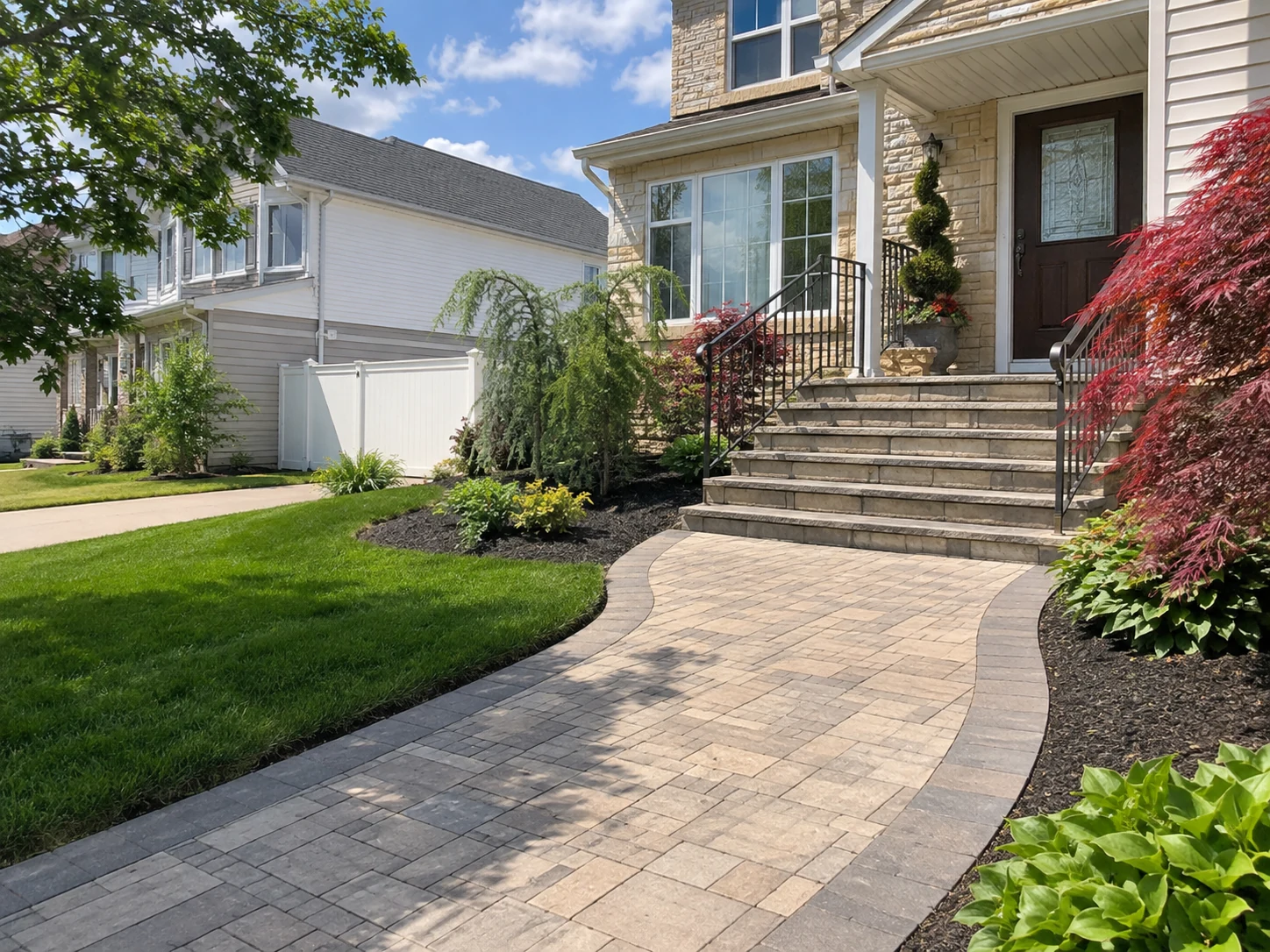 Paver walkway and front entrance at a St. George Staten Island home