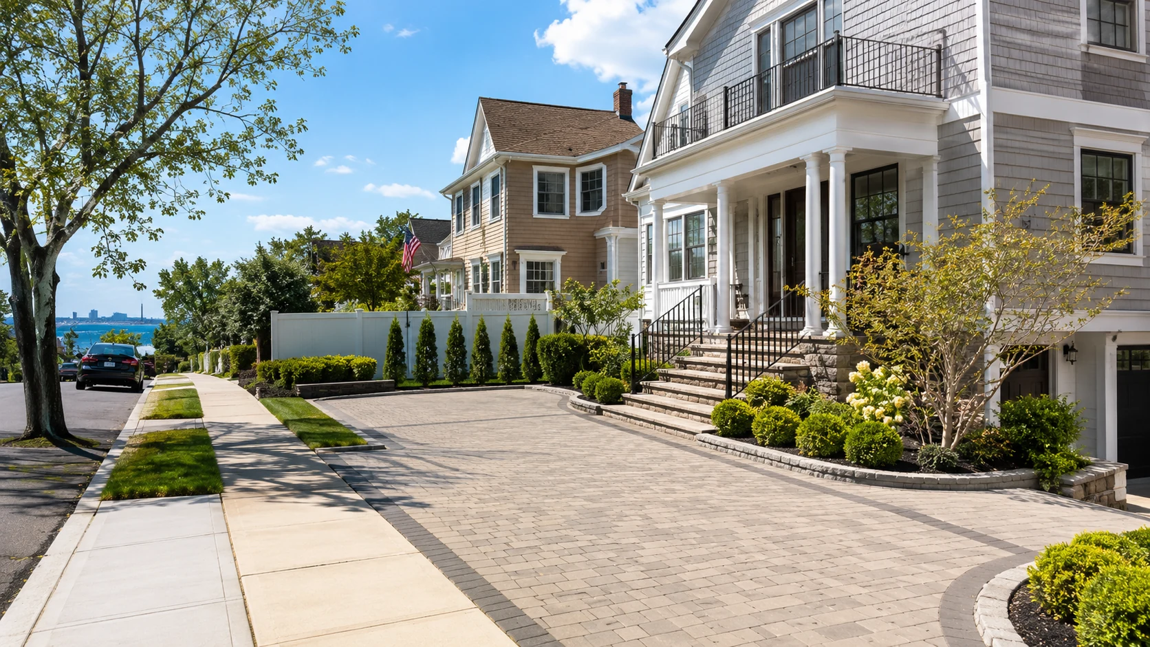 Paver driveway and front walkway at a St. George Staten Island home