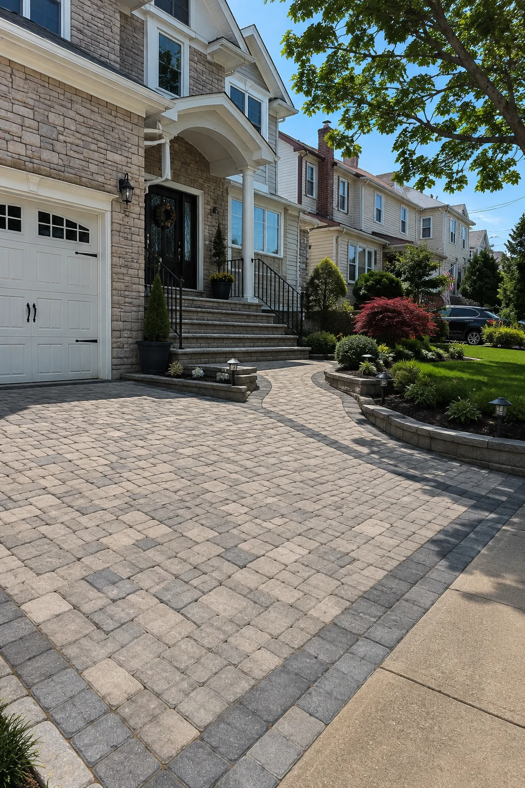 Paver driveway and front walkway at a St. George Staten Island home