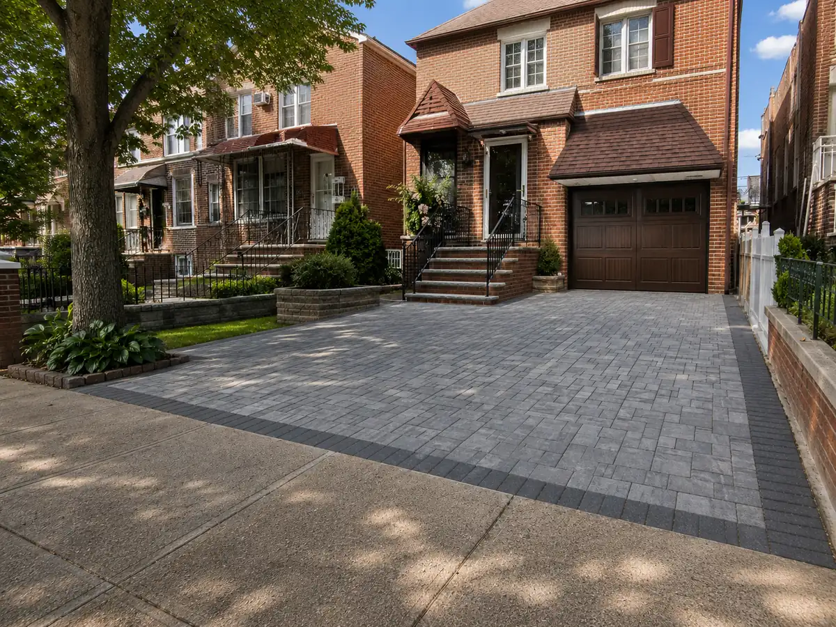 Concrete paver driveway at an NYC residential property