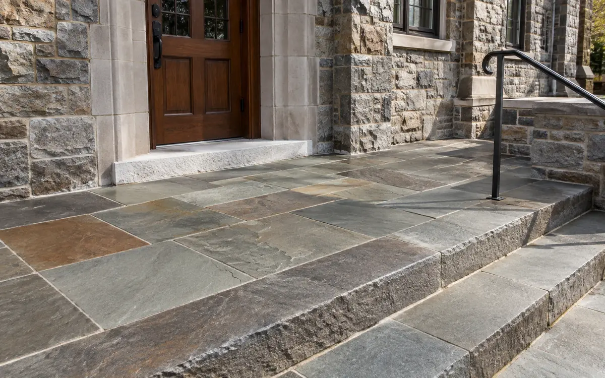 Cleaned full-color bluestone surface with restored natural variation