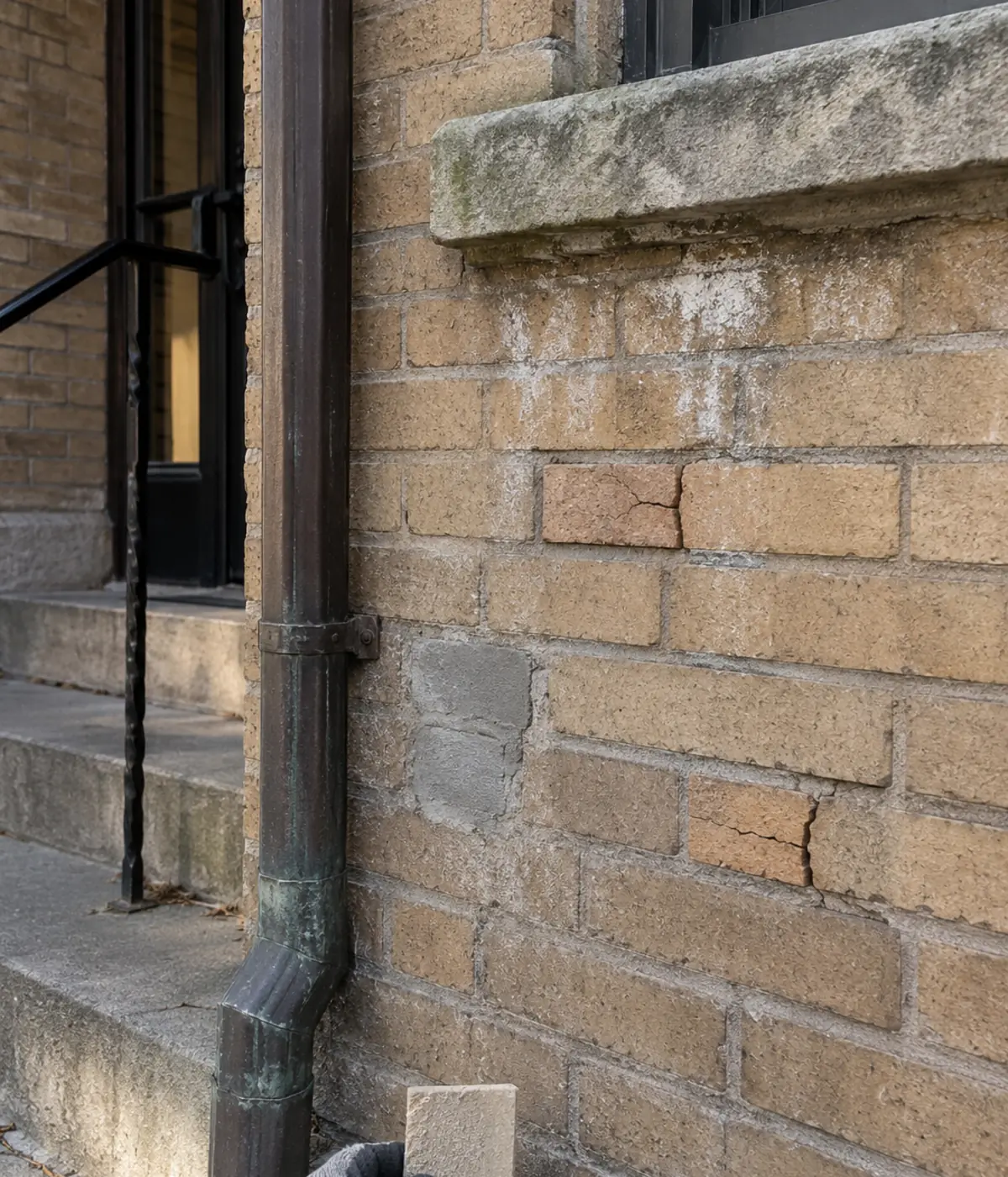 Deteriorated brick and mortar joints requiring masonry repair in NYC