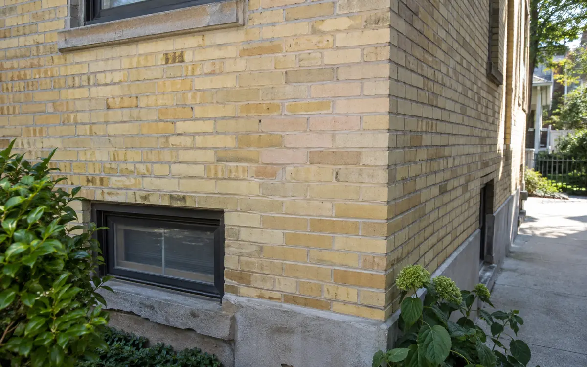Replaced bricks blended into an older NYC residential wall
