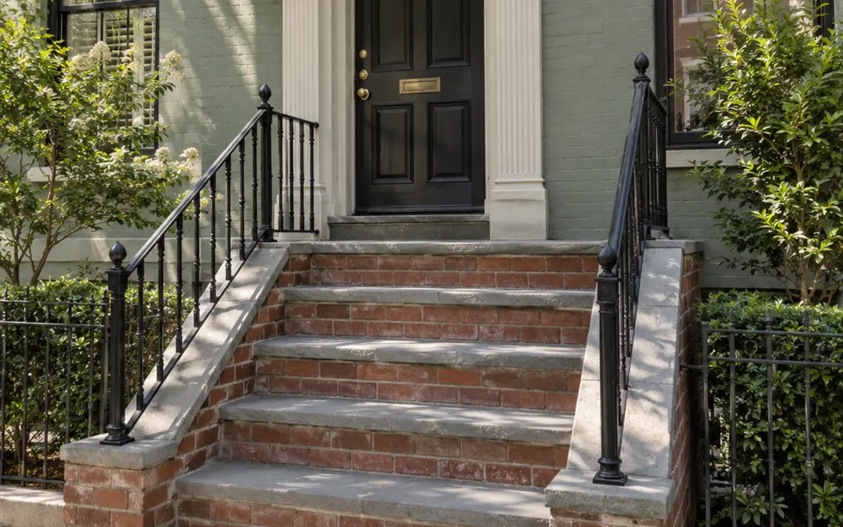 Rebuilt brick stoop at an NYC row house