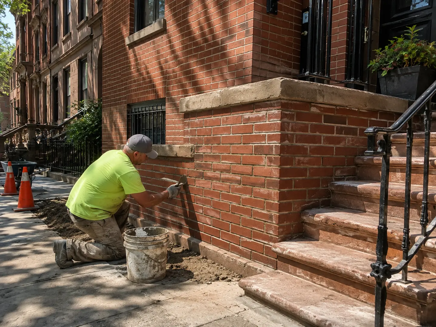 Brick wall repair and repointing at an NYC residential property