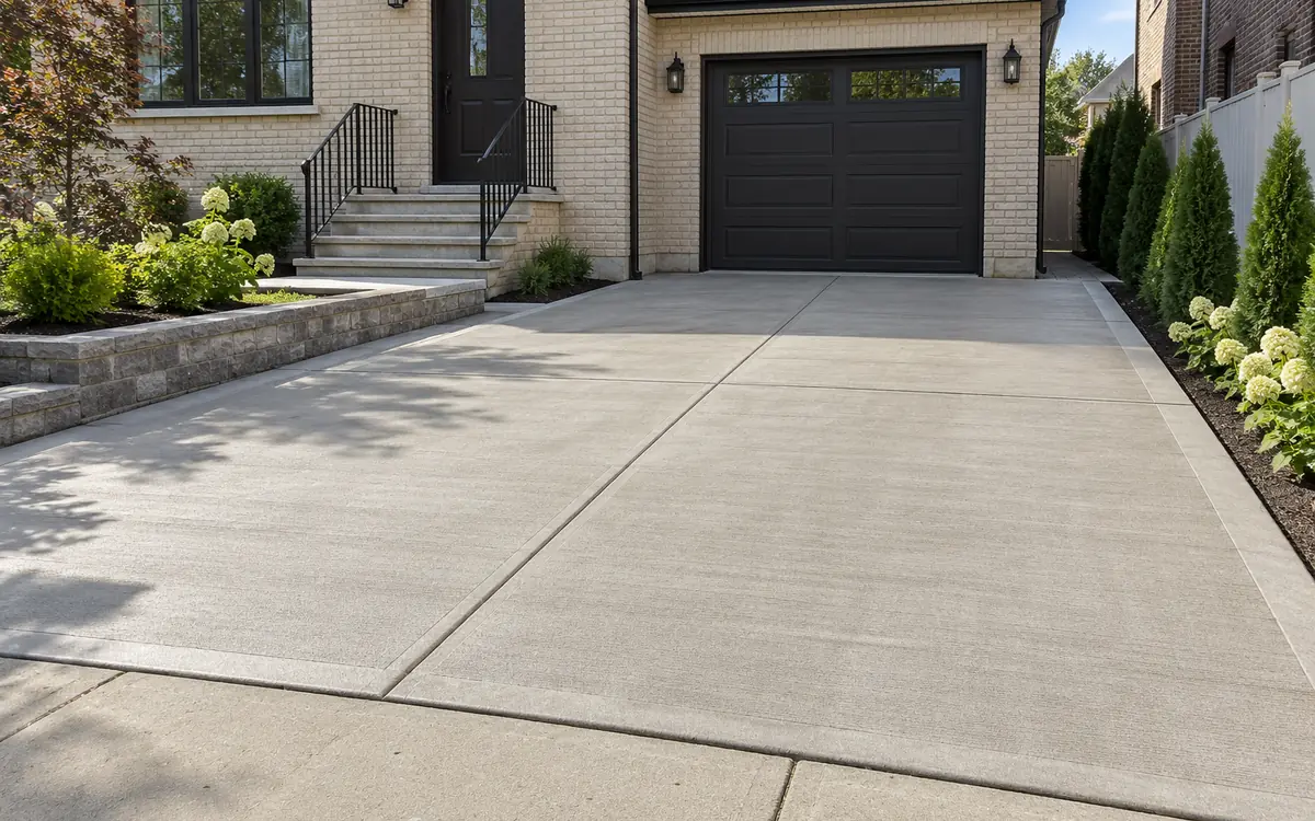 Finished poured-concrete driveway at an NYC detached home
