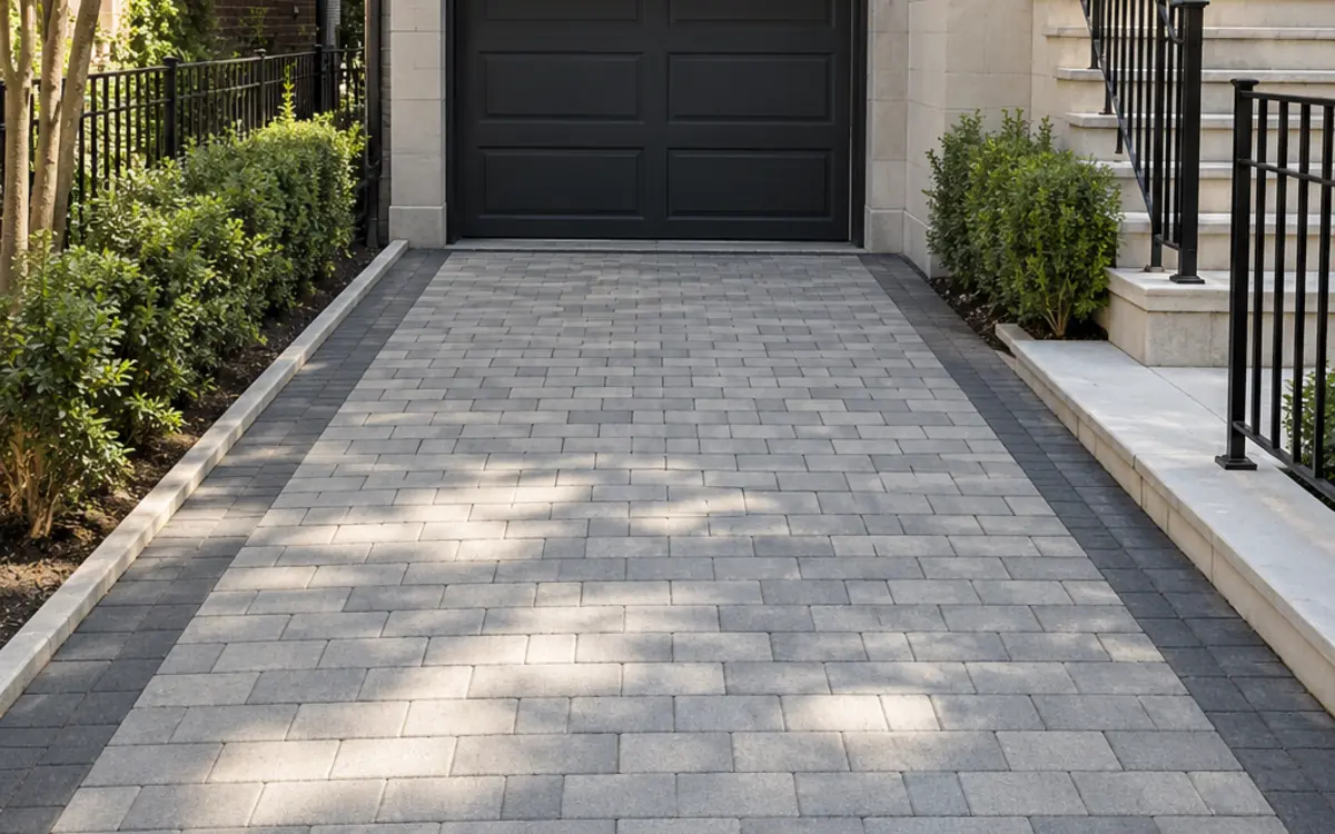 Interlocking concrete paver driveway at an NYC townhouse