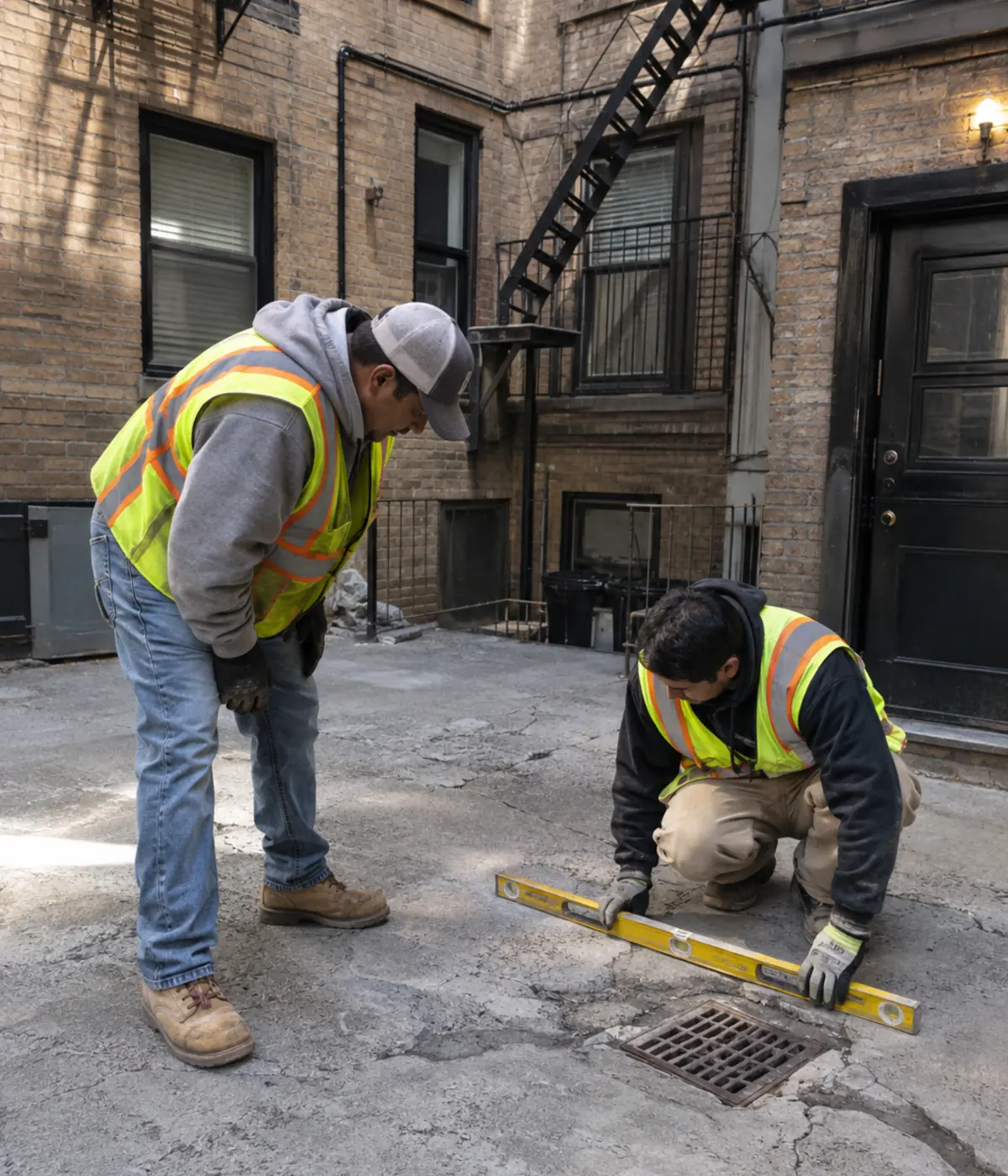 Concrete preparation and repair work at an NYC residential property