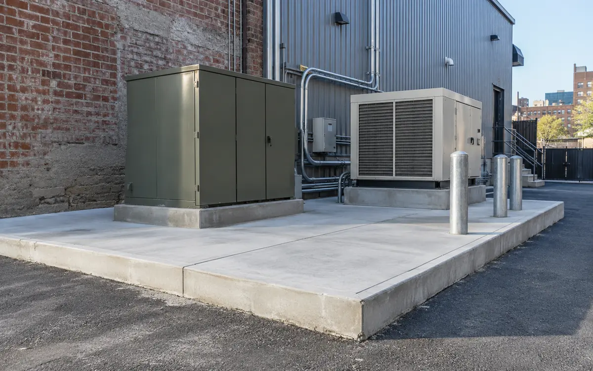 Exterior concrete equipment pad at an NYC commercial property