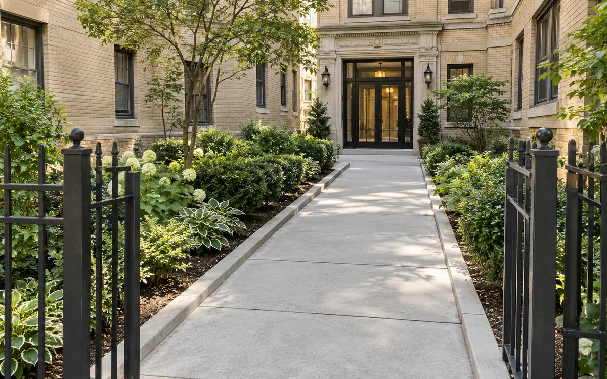 Poured-concrete walkway at an NYC multifamily property