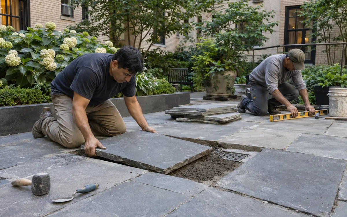 Slate paving stone replacement in an NYC apartment courtyard