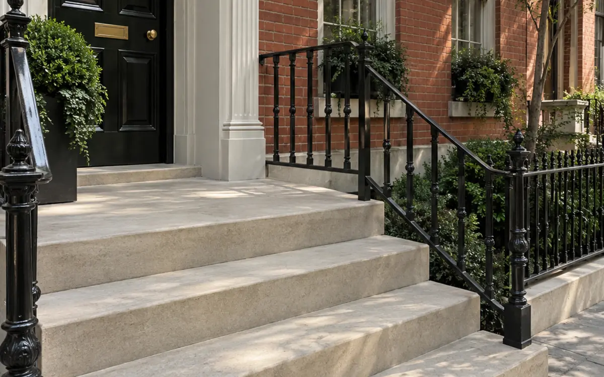 Limestone steps and landing at an NYC row house