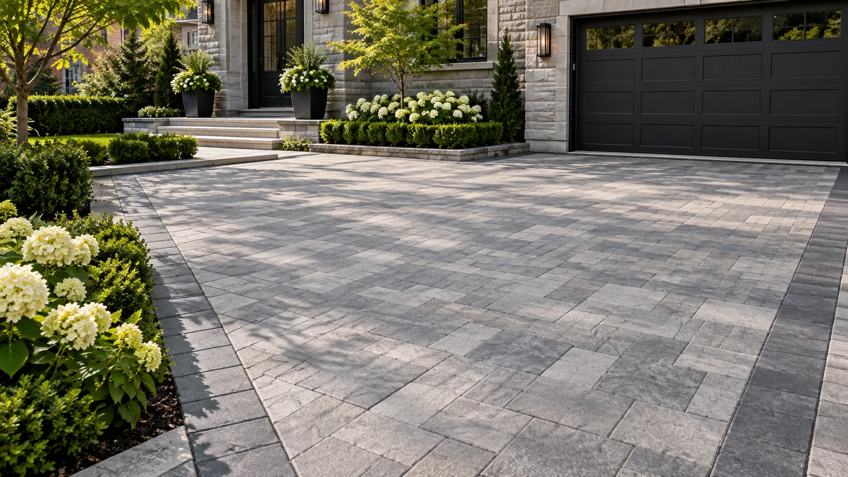 Interlocking paver walkway with a multicolor geometric laying pattern
