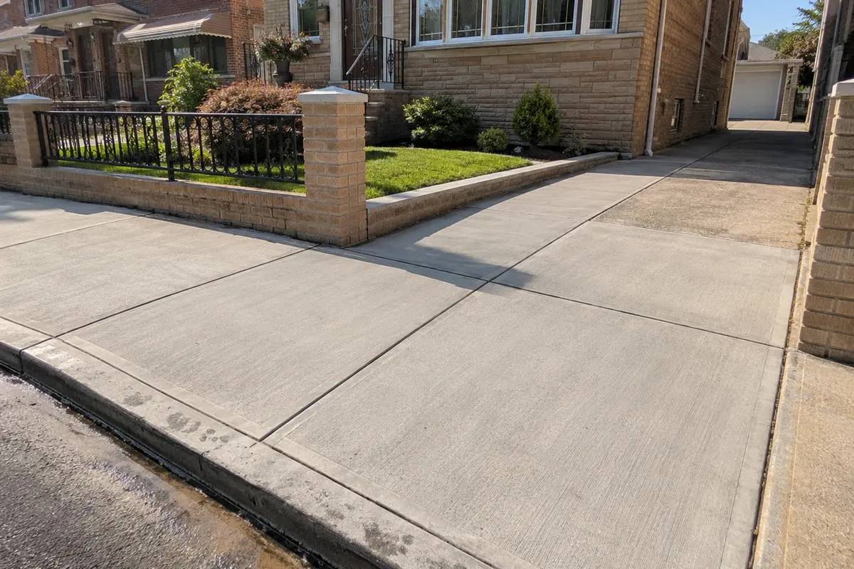 Concrete sidewalk slabs with widened joints and separation between pavement sections