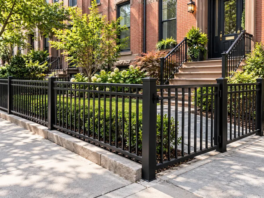 Black metal and aluminum fence installed at a New York City townhouse