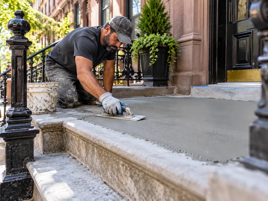 Exterior steps and landing replacement work at a New York City residential property