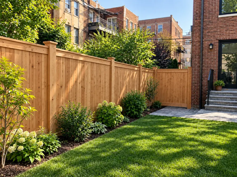 Wood privacy fence installation at a New York City residential property